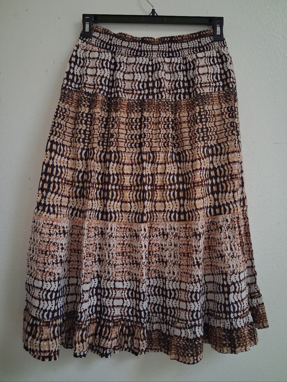 East 5th Abstract Print Tiered A-Line Midi Skirt Sz Small 100% Cotton